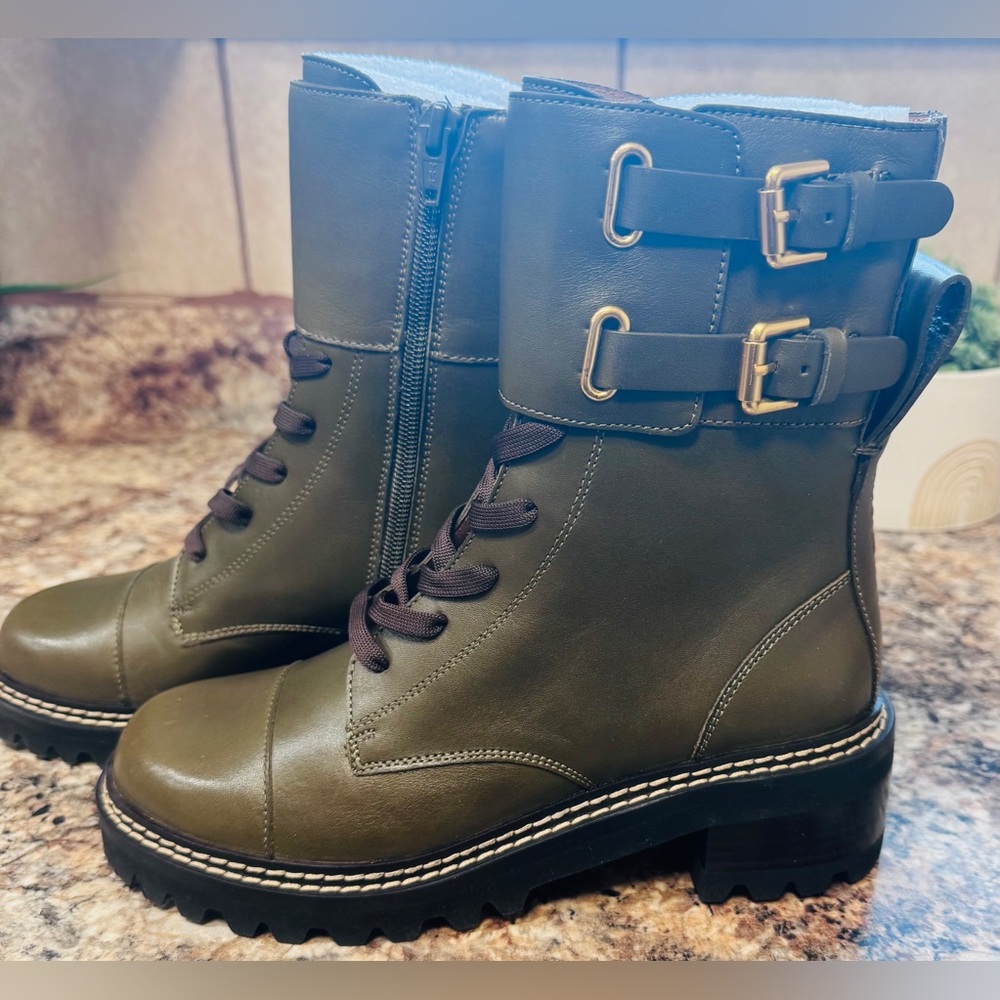 See By Chloe green militar  Double Buckle Ankle Boots